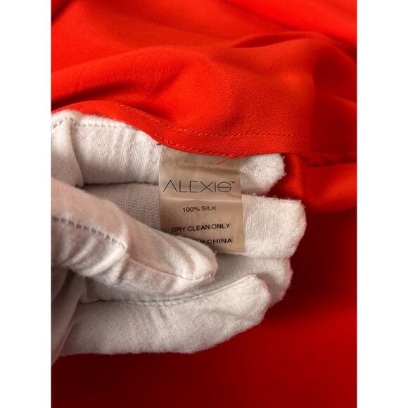 Alexis Dress Small Womens Austyn Red Silk One Shoulder Ruffle High Low Hem Maxi - Picture 8 of 8